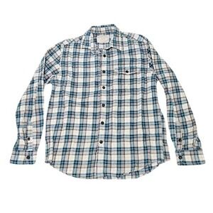 Aeropostale Button Down Shirt Men Medium Blue Gray Plaid Flannel Cotton Casual
